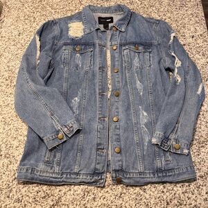 Fashion Nova Distressed Denim Jacket Size L